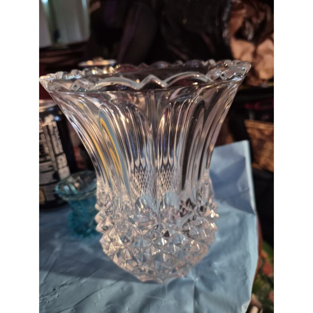 Vintage Christal D Arques France Longchamp 24%lead Crystal Vase Dismond Cut...
